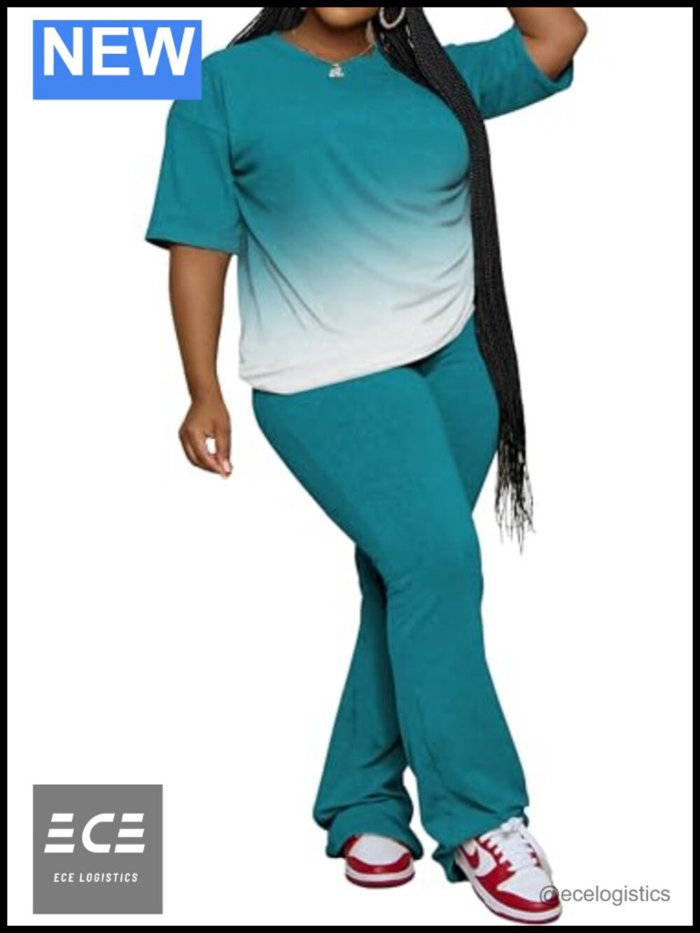Plus Size 2 Piece Outfit Short Sleeve Top Flare Pants Tracksuit Set